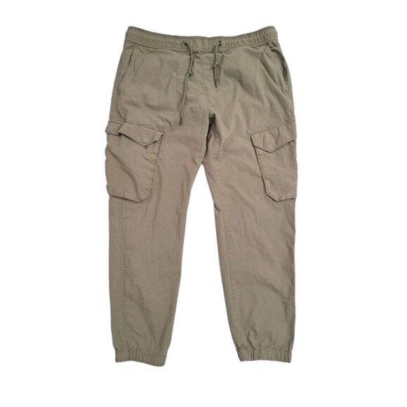BP. Mens Large Cargo Pants Pull On Drawstring Khaki Tan Ripstop Trail Hiking Run - Picture 1 of 11